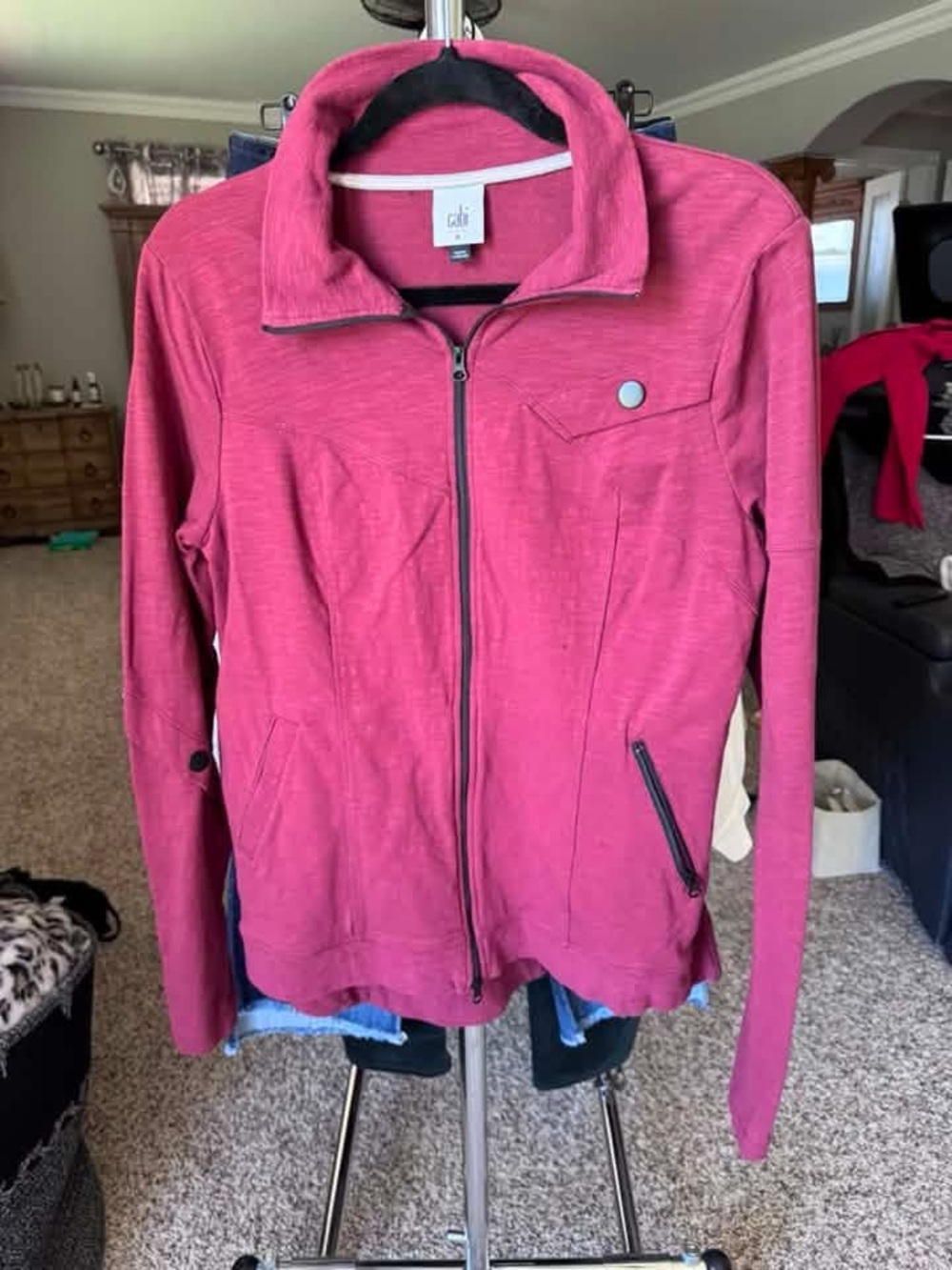 CAbi Raspberry Pink Full-Zip Bomber Jacket